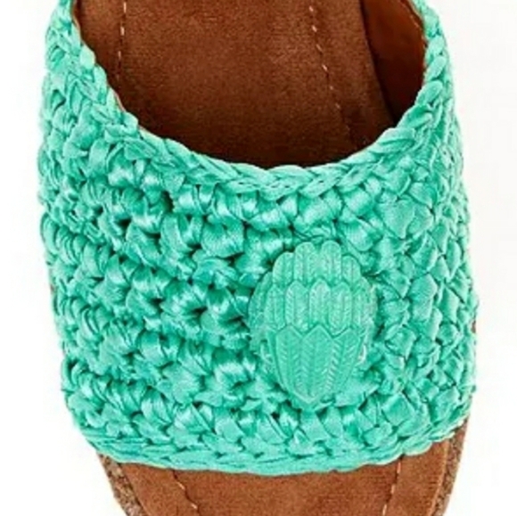 Kurt Geiger Boho Chic Turquoise Crochet Wedge Slip-On Slide Sandals New - Picture 4 of 7